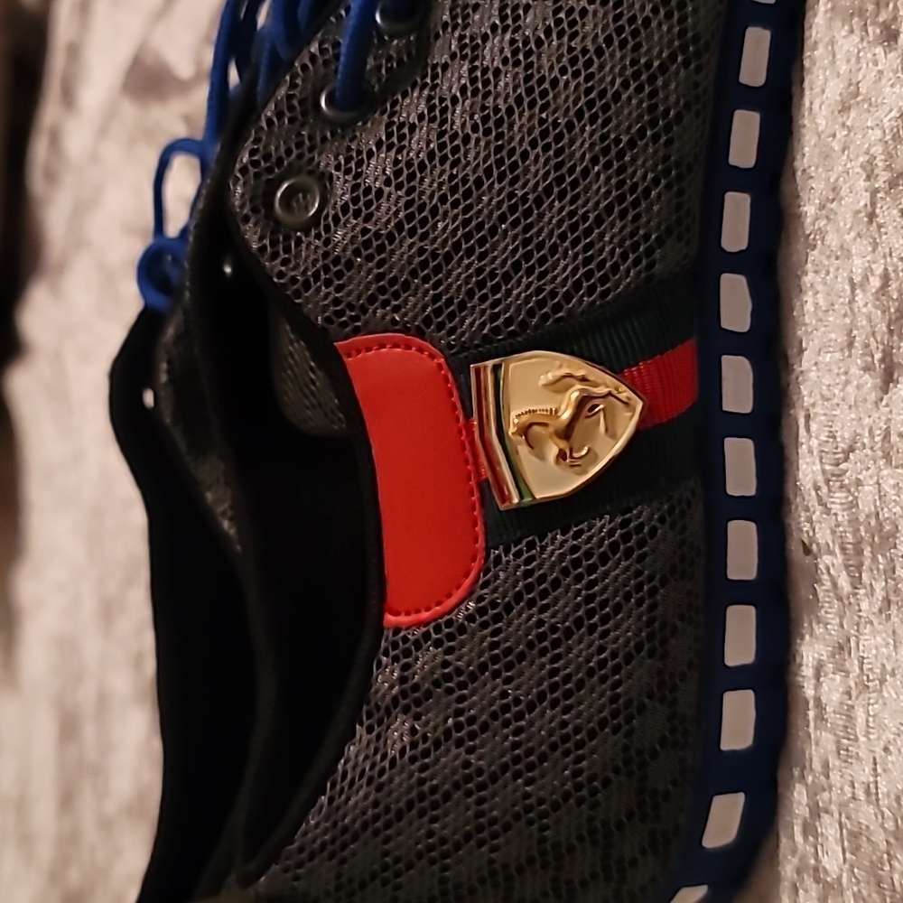 Ferrari Black Mesh Sneakers with Red Trim and Gold Shield